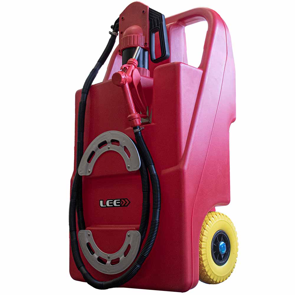 Fuel Caddy 25gal. w/ Hand Pump. Plastic. Red.
